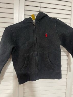 Polo by Ralph Lauren Kids Charcoal Zip Hoodie with Red Pony